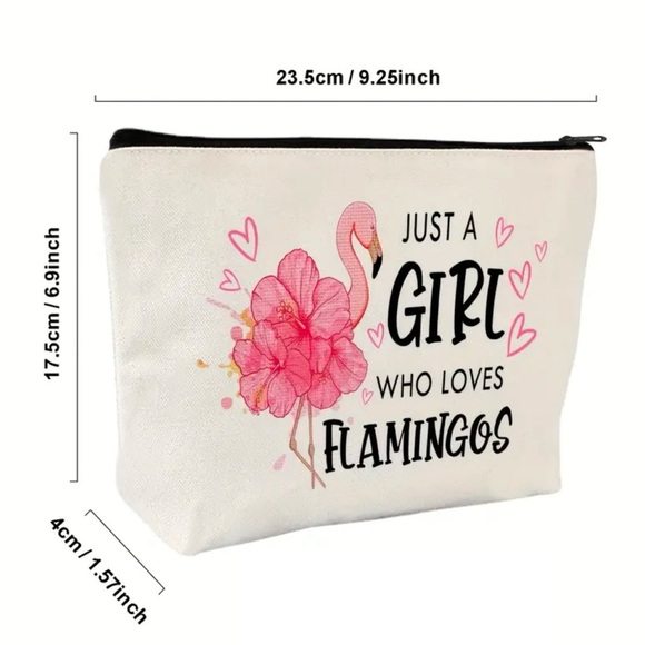 Just a Girl Who Loves Flamingos Canvas Makeup Bag NEW - Picture 5 of 11